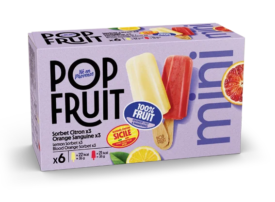 Pack mini 100% fruit sorbet bâtonnet citron et orange sanguine - Pop Fruit
